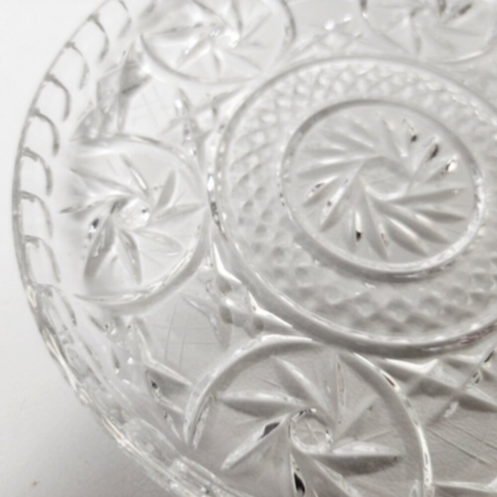 Antique Bohemian Czech Pinwheel Design Cut Crystal Decorative Luncheon 6" Plate - Picture 6 of 15